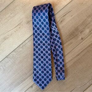 Ted Baker London Silk Tie Navy And Pink Geometric Circles 59.5”x3.5" Wide Mens